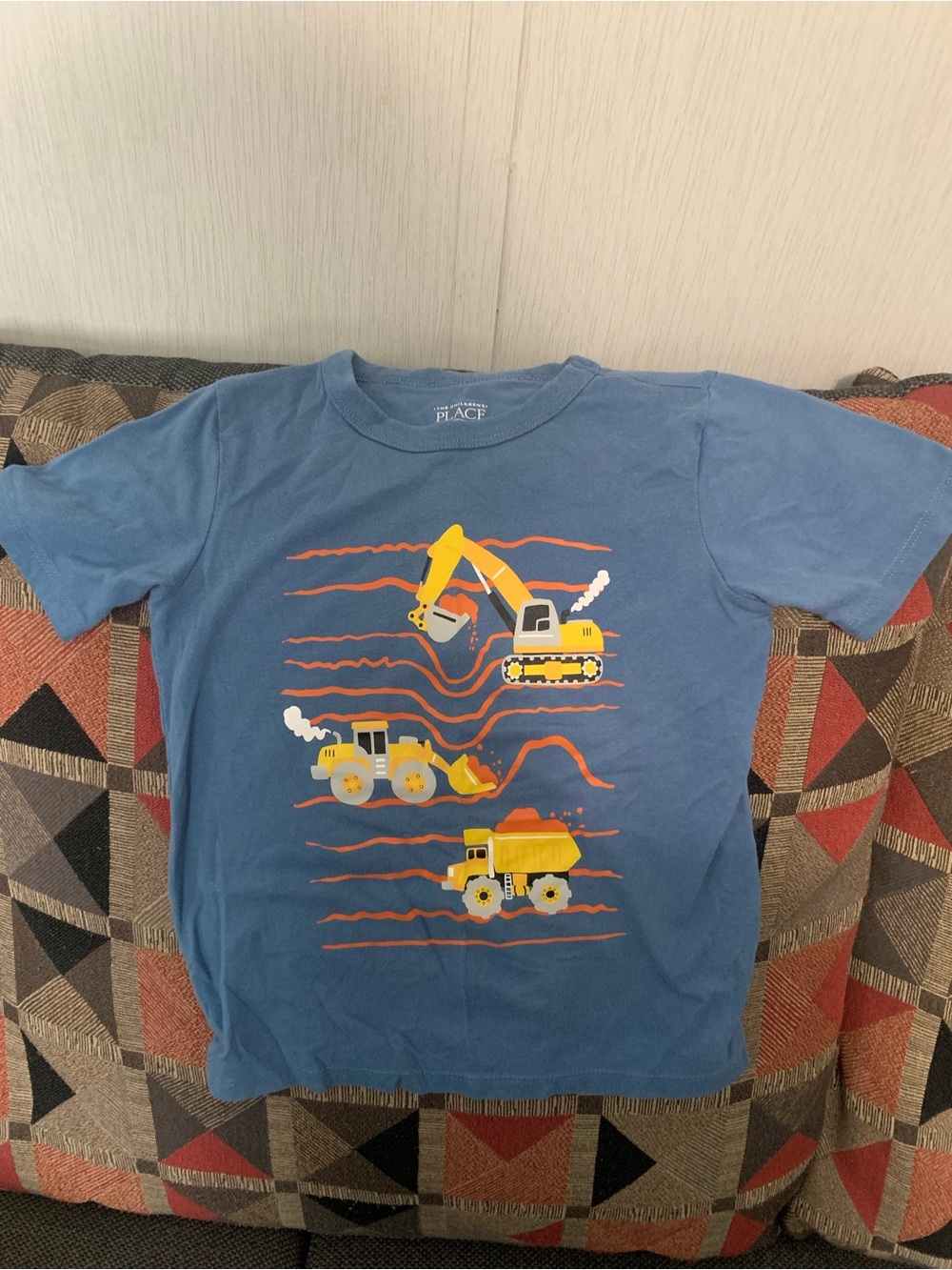 The Children's Place Blue Tee with Yellow Construction Trucks